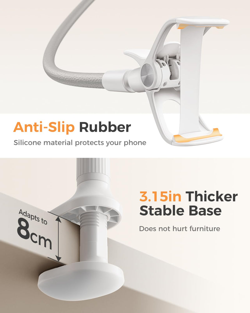 SAIJI Gooseneck Phone Stand for Bed, Lazy Bracket Cell Phone Holder Long Arm Clip Clamp Mount for Filming, Compatible with 4-7'' Mobile Cell Phone Stand Document Camera Nintendo Switch(Grey) 33.5 in Gray