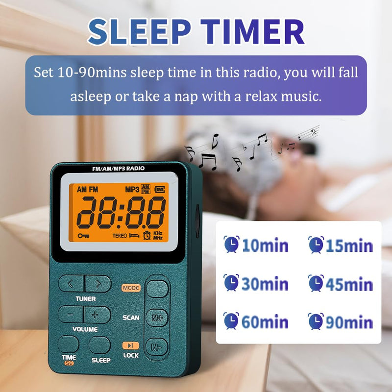 Portable Radio AM FM, Rechargeable Pocket Radio with Best Reception Digital Tuning, MP3, Stereo Earphone, Large LCD Screen, TF Card Socket, Transistorfor Radio for Jogging/Gym/Camping…