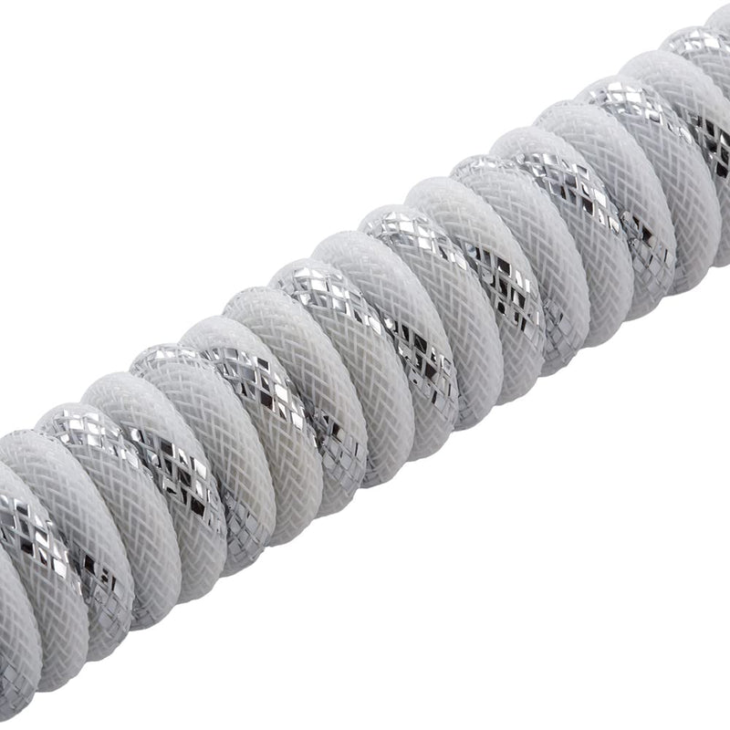 CableMod Pro Coiled Keyboard Cable (Sterling Foil White, USB A to USB Type C, 150cm) Sterling White (White/Silver on White)
