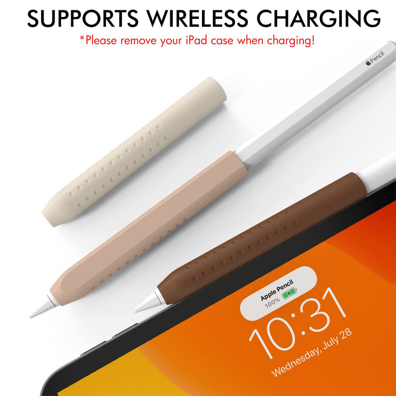 NIUTRENDZ 3 Pack Silicone Grip for Apple Pencil 2nd Generation & Apple Pencil (USB-C) Grip Ergonomic Design Protective Case Cover Sleeve (Beige + Khaki + Brown) Beige + Khaki + Brown