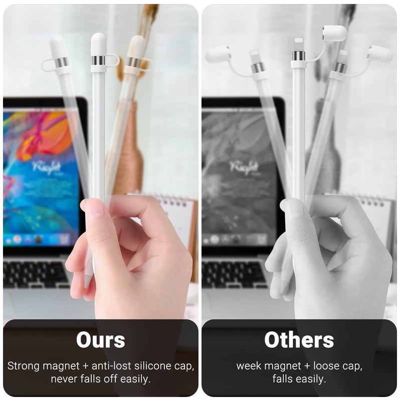 Apple Pencil Cap 1st Generation Magnetic iPencil Replacement for Apple Pen Top Stylus Cover AntiFall Silicone Holder for iPad Pro 10.5" 12.9" 9.7" for iPad 10 9 8 7 6 Air 3 Mini 5th White