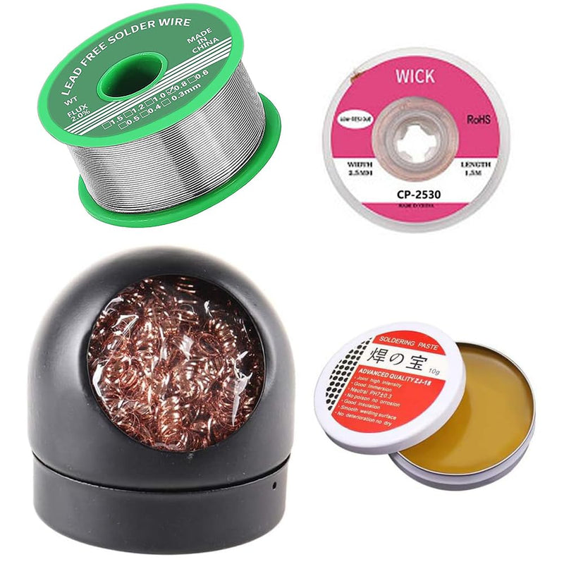 4 in 1 Soldering Tool Kit Soldering Tip Cleaner + 0.8mm Solder Wire (20g) + Rosin Flux Paste (10g) No-Clean Soldering Core 4 in 1 Soldering Tool Kit