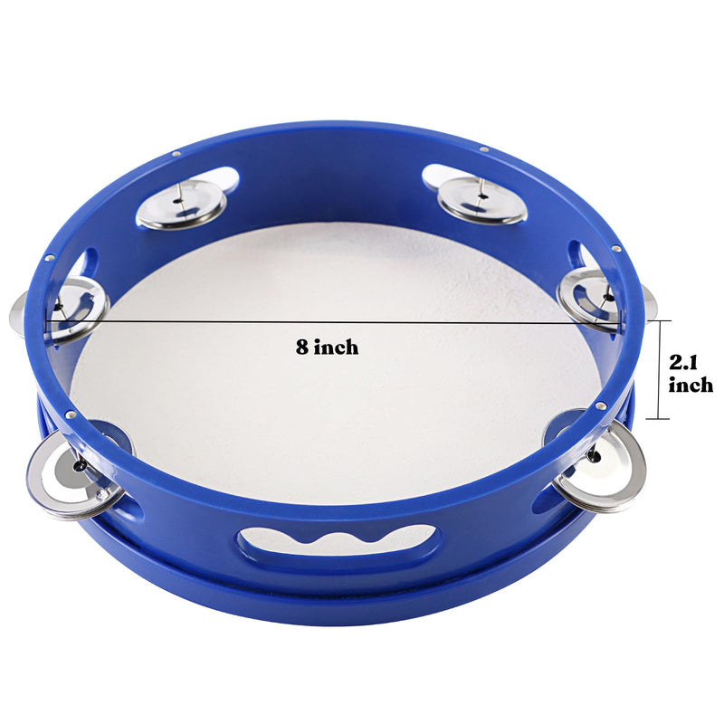 EASTROCK 8 inch Tambourine Hand Held Drum Bell Birch Metal Jingles Percussion Musical Jingles Bell Tambourine Musical Instrument for KTV Party Church Blue