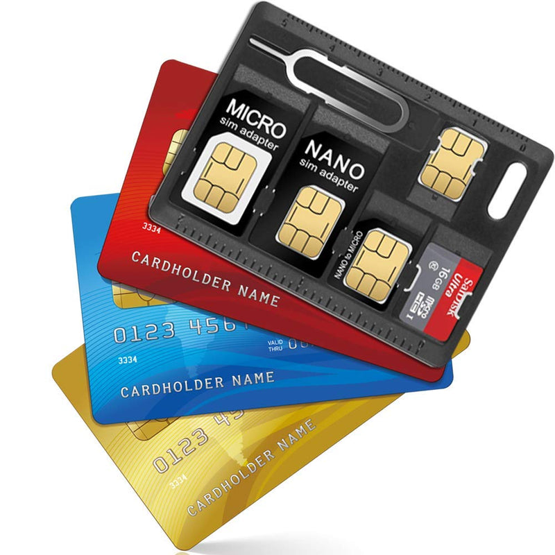 2 Packs SIM Card Holders with Tray Opener Pins, Card Storage Tool Set for Standard Micro Nano Micro-SD Memory Cards, with 3 Card Adapters and 1 Eject Pins - Black