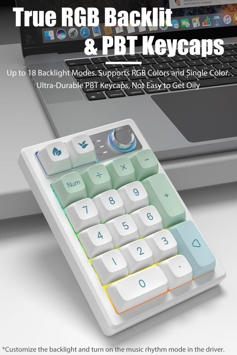 Gasket Creamy Mechanical Numpad Programmable Keypad RGB LED Backlit | Wireless 2.4G/Bluetooth 5.0/Wired USB-C Hot Swappable Macro Number Pad Rechargeable Numeric Keyboard Metal Knob for Win/Mac Mint