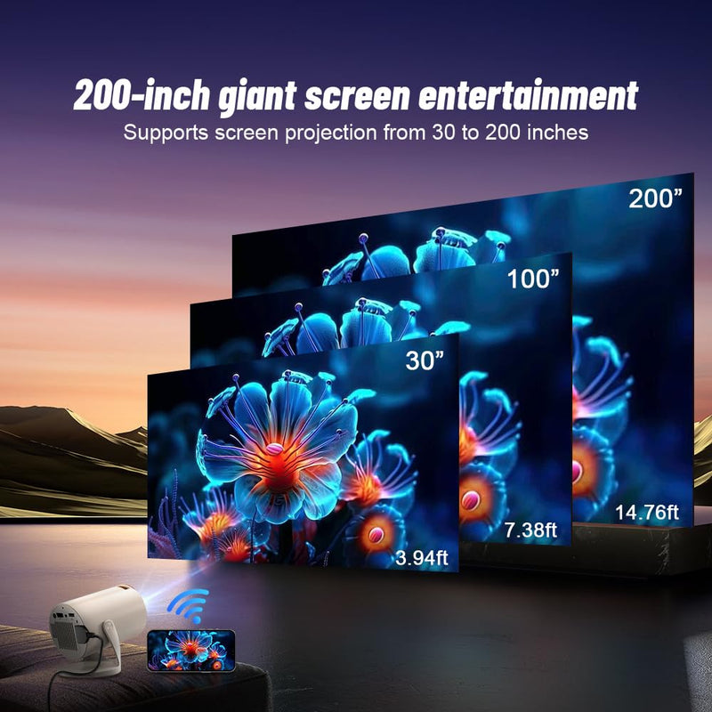 [AUSTRALIA] - Mini Projector with WiFi and Bluetooth, Portable 1080P Projector Supports 4K Decoding, Auto Keystone & 90° Rotatable, Small Projector for Bedroom Indoor Use – 300 ANSI Lumens 