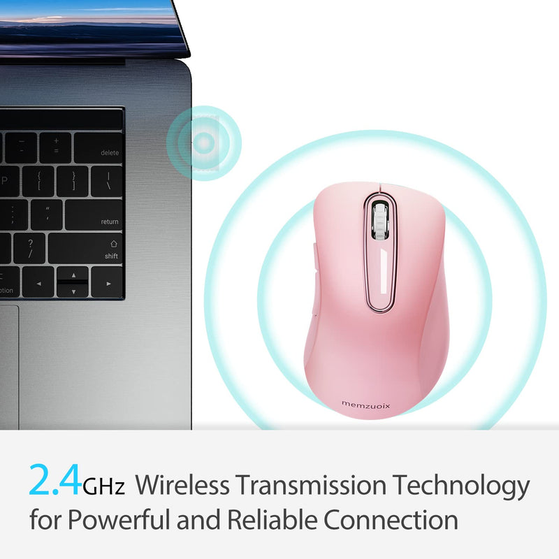 memzuoix 2.4G Wireless Mouse, 1200 DPI Mobile Optical Cordless Mouse with USB Receiver, Portable Computer Mice Wireless Mouse for Laptop, PC, Desktop, MacBook, 5 Buttons (Pink) Pink