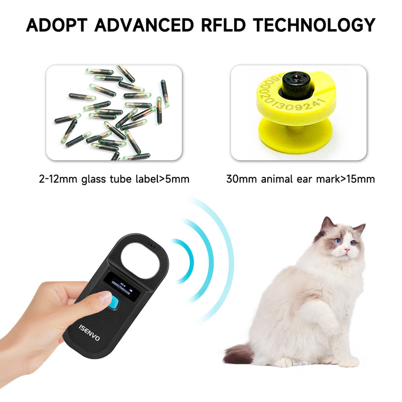 [AUSTRALIA] - Pet Microchip Scanner Rechargeable RFID EMID Micro Chip Reader Scanner 134.2kHz 125kHz 15 Digits Pet Chip ID Scanner for Animal/Pets/Pigs/Dogs/Cats (190A) 