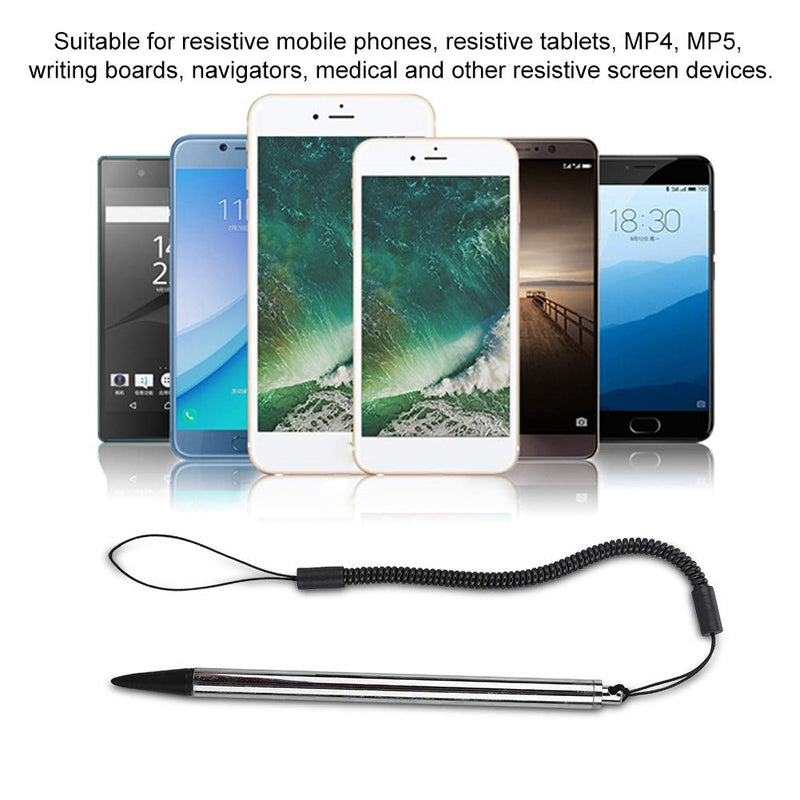 Universal High Sensitive Resistive Pen,Fine Point Stylus Tip Touch Screen Pen Tips with Spring Cord for Resistive Screen Device Silver