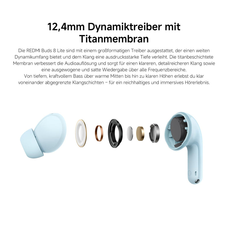 Redmi Buds 8 Lite Wireless Earbuds, 42dB Hybrid Active Noise Cancellation, 8H/36H Battery, 12.4mm Dynamic Driver, Fast Charging, Dual-Mic Clear Calls, Google Fast Pair, Blue