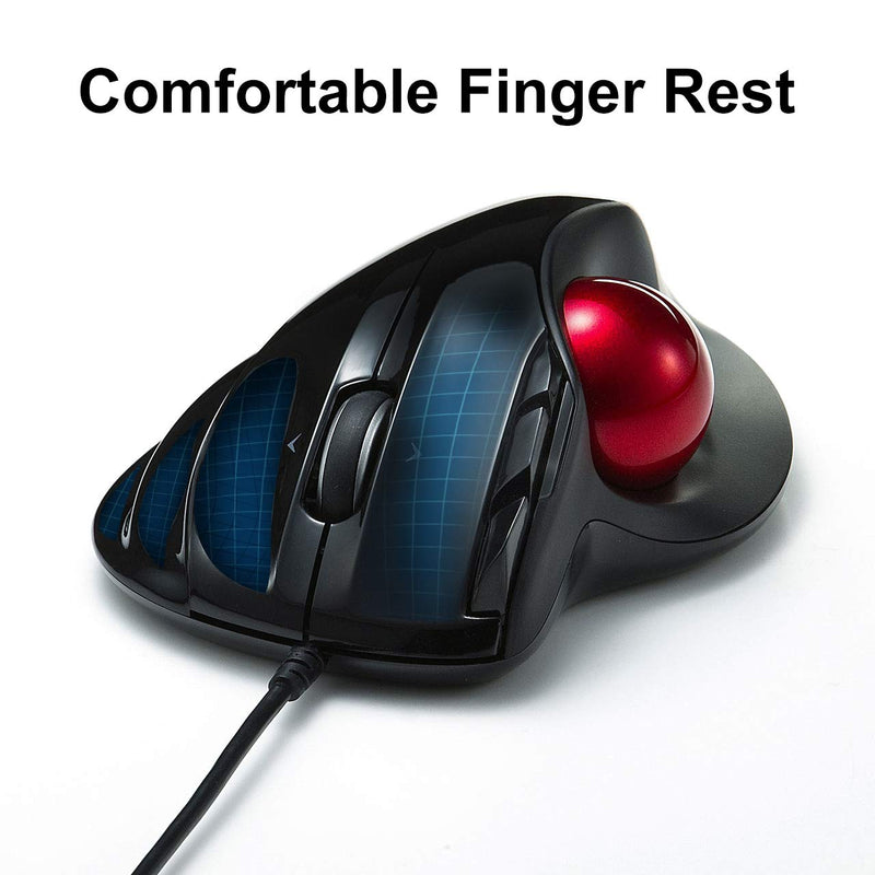 SANWA Wired Ergonomic Trackball Mouse, Computer Rollerball Mice, Laser Sensor, 34mm Trackball, 400/800/1200/1600 Adjustable DPI, 5 Buttons, Compatible with MacBook, Laptop, Windows, macOS, Chrome OS