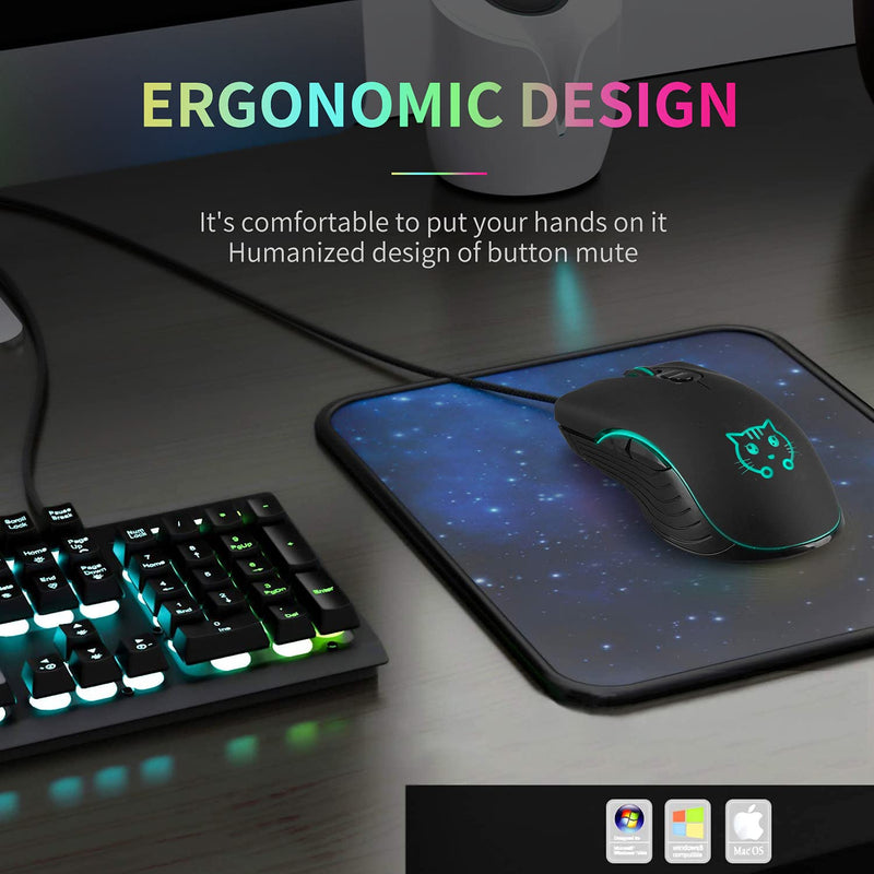 Gaming Mouse,7 Colors Backlit Optical Game Mice Ergonomic USB Wired with 2400 DPI and 6 Buttons 4 Shooting for Computer/Win/Mac/Linux/Andriod/iOS. (Black) Black