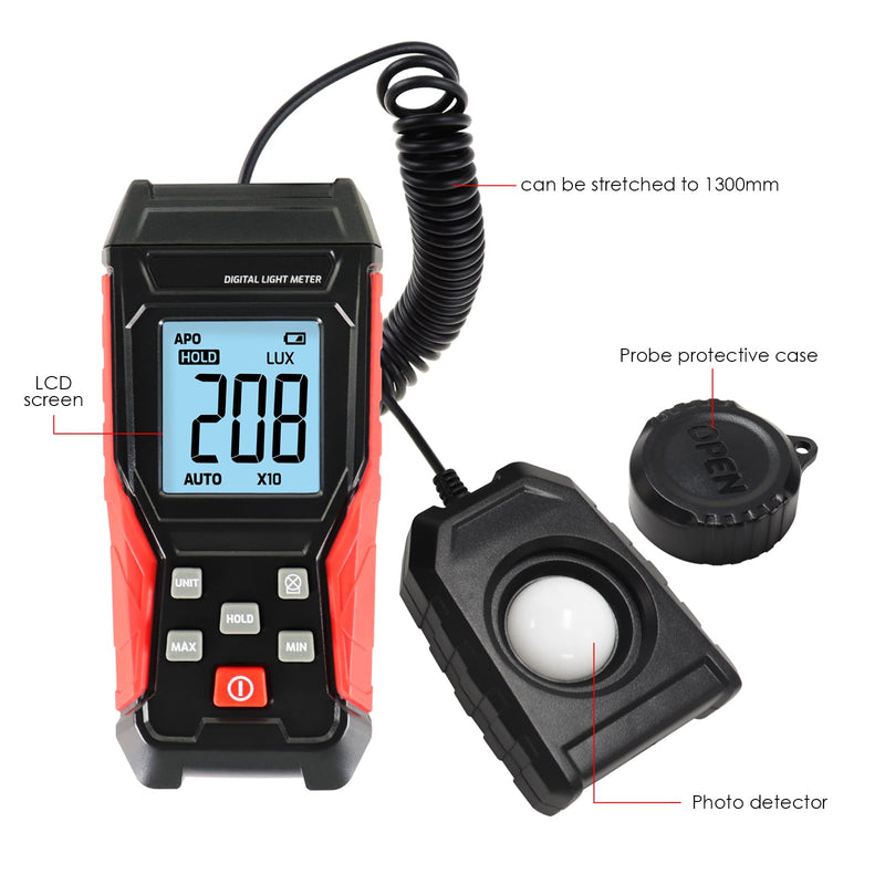 [AUSTRALIA] - Light Meter Digital Lux Meter Handheld Illuminance Light Meter with 360 Degree Rotating Sensor, 4 Digit LCD Display 0~200,000 Measurement Range Luxmeter Tester for Plants, Headlights, Home & Office 