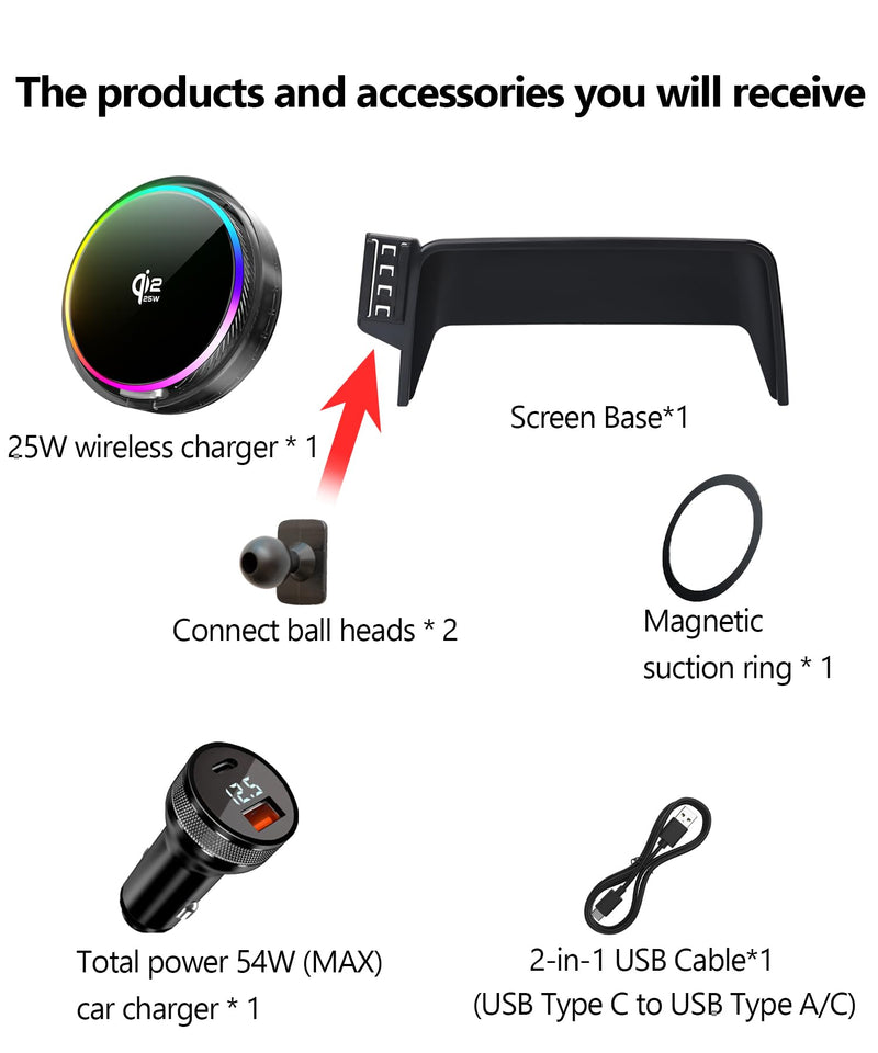 25W Car Mount Charger for Ford Escape 2020-2026 8-Inch Screen | 2020-2026 Ford Escape Qi2.2 25W MagSafe Fast Charging Cell Phone Holder Accessories,with Cooling Fan＆54W Fast Adapter Magsafe+Qi2 25W Fast Charging for 2020-2026 Ford Escape(8 Inch)