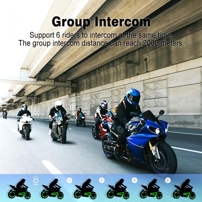 MAXTO M2S Motorcycle Bluetooth Headset,6-Way Intercom,Music Sharing,1 Pack | IP67 Waterproof,FM Radio,Universal 3rd Party Pairing,Hands-Free Call & Music M2S-1Pack