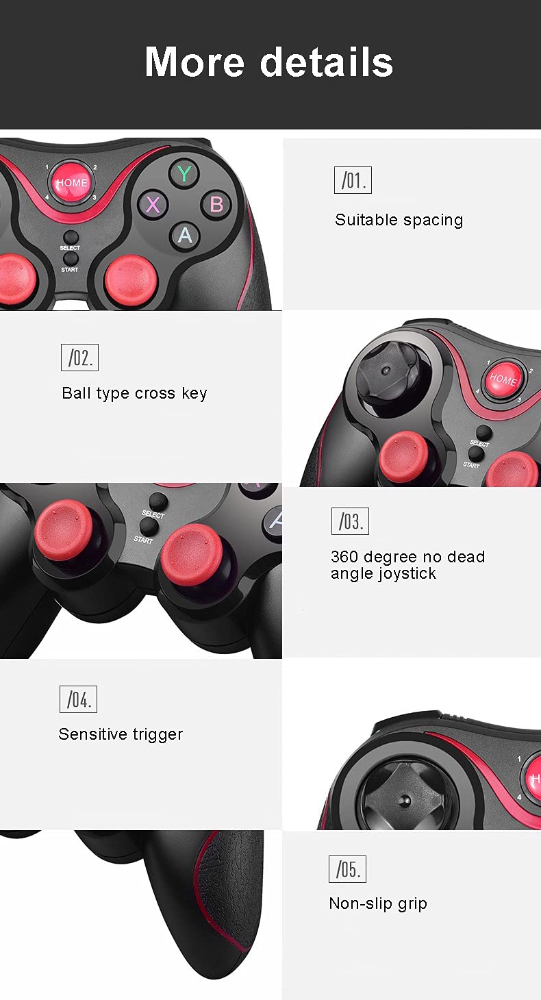 Android Gamepad Controller, Megadream Wireless Key Mapping Gamepad Joystick Perfect for Call of Duty & Apex Legends & More, Compatible for Samsung Galaxy HTC LG Other Phone, Not for iOS Black+Red