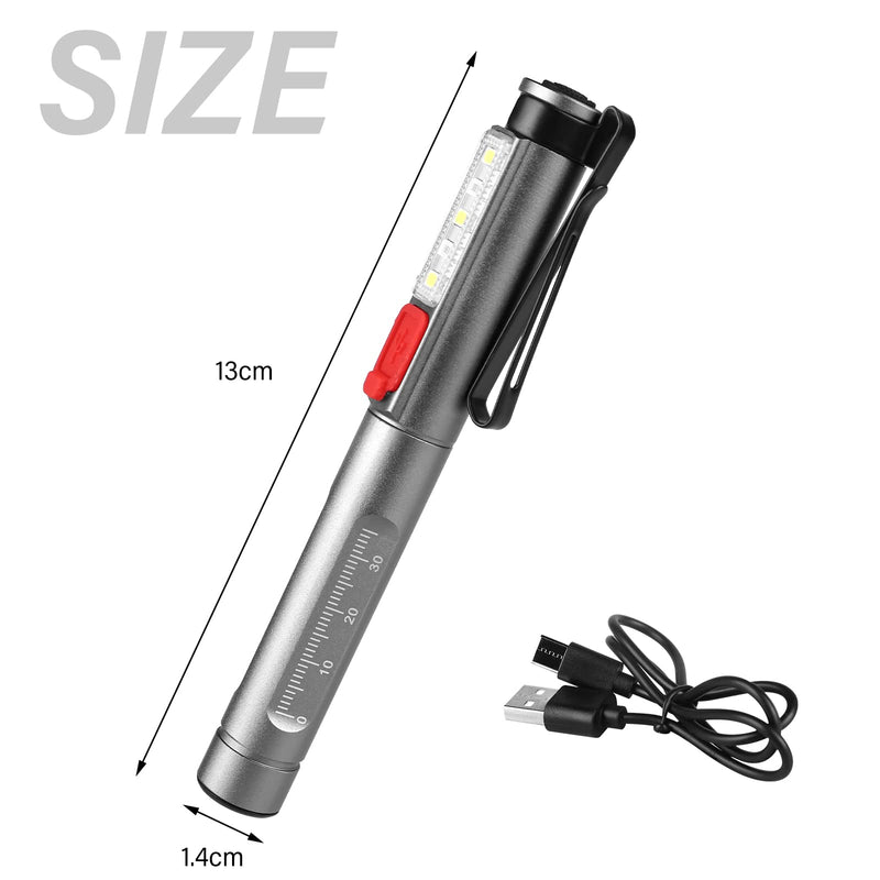 1 x Pupil Light, Diagnostic Light, Pupil Light, Emergency Service, Medical Pupil Light, with Pupil Meter and Ruler, Rechargeable USB LED Pen Lamp for Nurse (1) 1