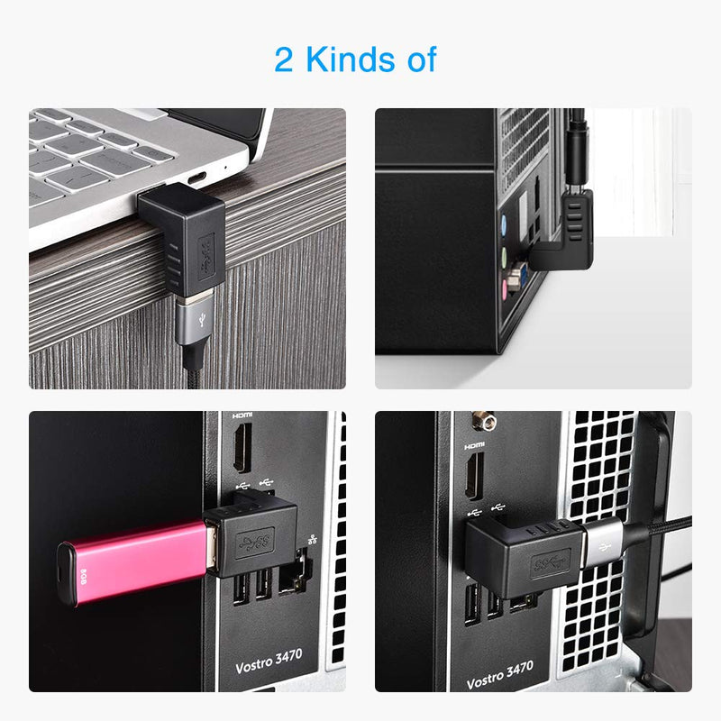 [6 Pack] ELUTENG USB 3.0 90 Degree Right Angle USB Extender Adapter Male to Female USB 3.0 Super Speed Connector UP Down / Left Right USB Extender Coupler Vertical L Shape for USB Devices