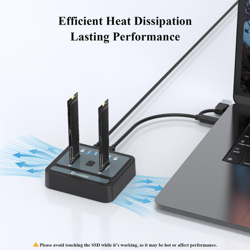 M.2 NVMe/SATA SSD Cloner, M.2 Duplicator 2-Bay Hard Drive Enclosure | Tool-Free 20Gbps USB3.2 Gen 2X2 Hard Drive Reader for NVMe SATA SSD Supports Offline Clone, UASP and Trim Gery
