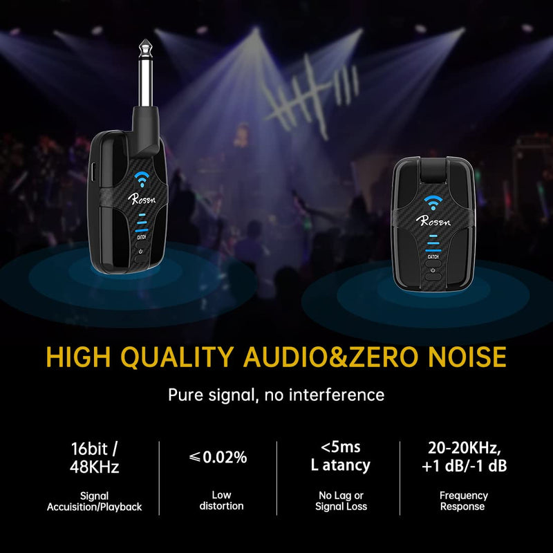 [AUSTRALIA] - Rosen DC-81 Guitar Wireless System 2.4GHz Rechargeable Guitar Wireless Transmitter and Receiver for Electric Guitar Bass Violin Keyboard 