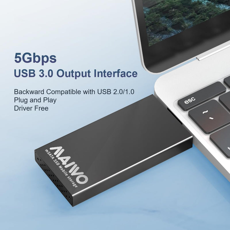 [AUSTRALIA] - MAIWO mSATA SSD to USB 3.0 Adapter Enclosure for 30x30mm 51x30mm Mini SATA Drive (No Cable Required) 2TB Capacity, 5Gbps Transfer Speed 