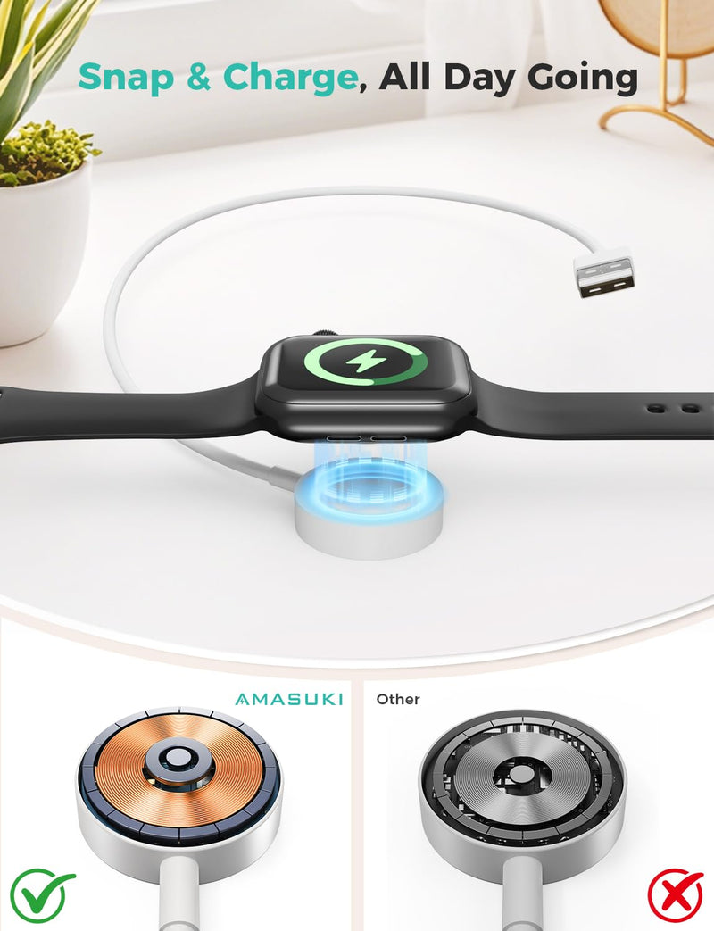 1FT Short for Apple Watch Charger USB Magnetic Fast Charging Cable Portable Wireless Charging Accessories Compatible with iWatch Series 11/10/9/8/7/6/5/4/3/2 Ultra 3/2/SE White 1.0ft