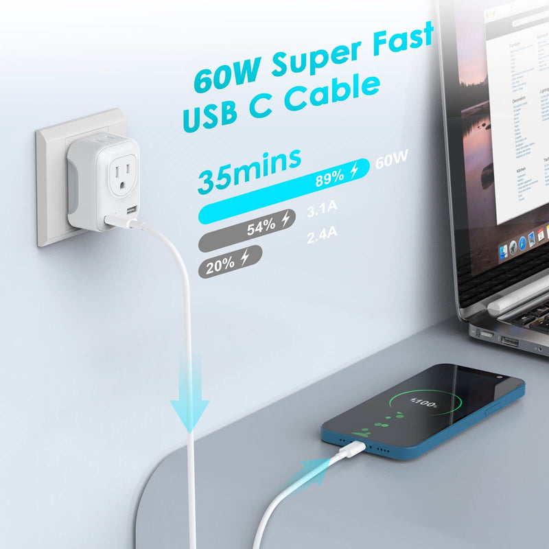 USB C Cable 2 Pieces 1.8 m 60 W USB C to USB C Fast Charging Cable for iPhone 15/15Pro/15ProMax, Samsung S23/S22/S21 Series, Huawei P50 P40 P30 Type-C Devices etc Pack of 2, 1.8 yards