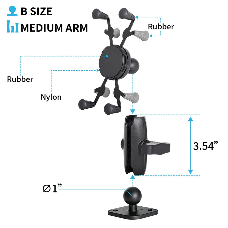 Strg Car Phone Mount with B Size 1" Ball Diamond Base and Double Socket Arm | 1" Ball Phone Holder with Aluminum Alloy Arm and Base for All Phones Car Vehicle Motorcycle Bike Kayak Boat and More Device