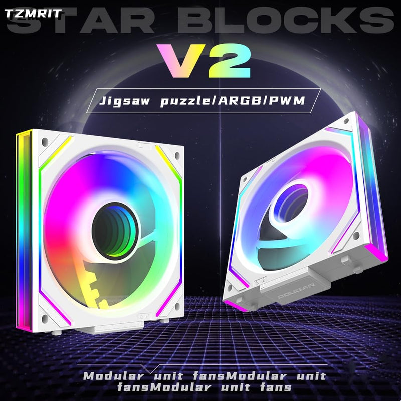 TZMRIT Interstellar-V2 Infinity Mirror ARGB PWM Fan 120 mm White, RGB Fan 120 mm, Triple Pack (White Reverse Flow) White Reverse Flow-V2