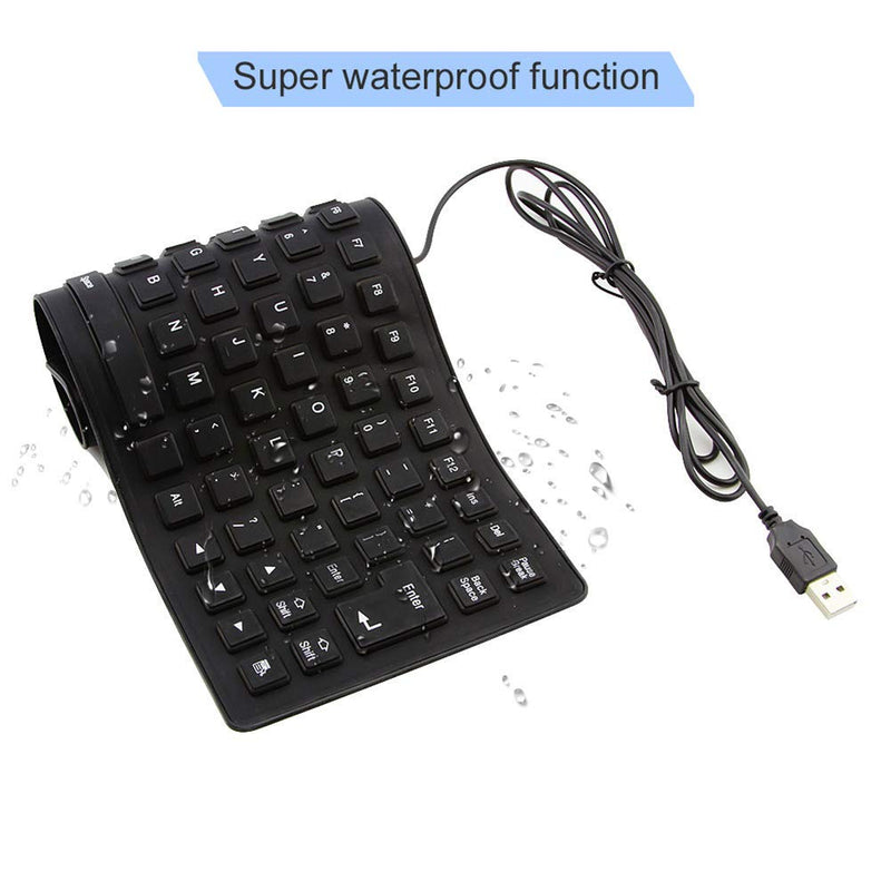 Foldable Silicone Keyboard, USB Wired 85 Keys Waterproof Rollup Silent Typing Soft Touch Keyboard for PC Notebook Laptop(Black)