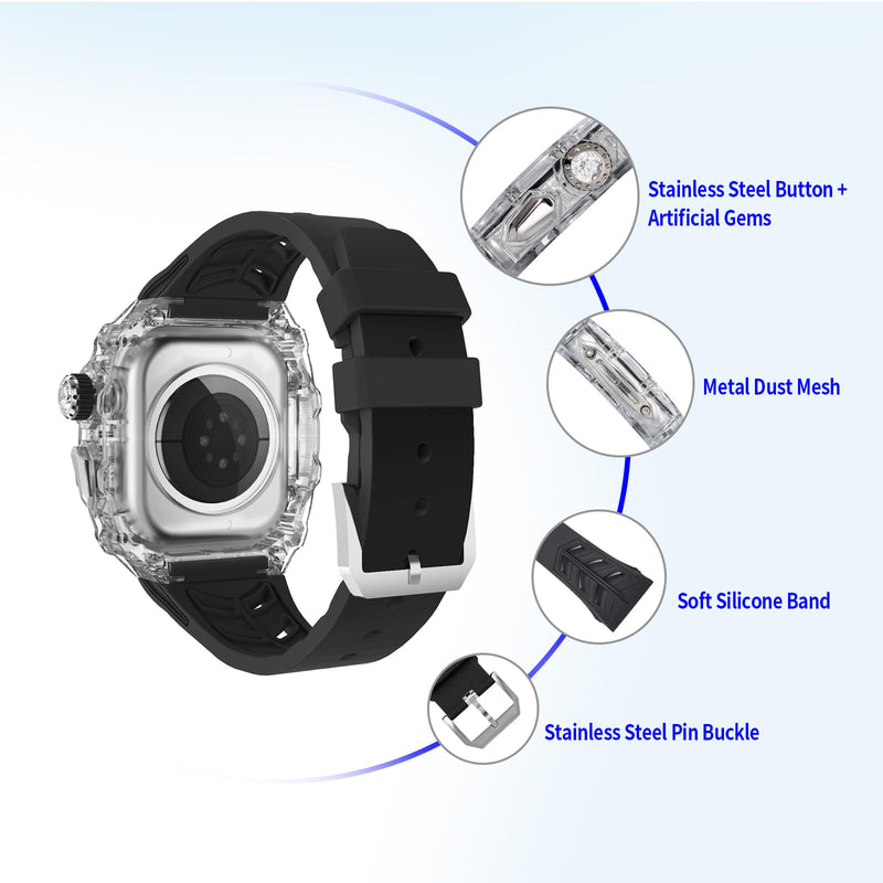 Clear Case with Band for Apple Watch 46mm, Men Women Luxury Crystal Case Protective Bumper Cover Sports Silicone Band for iWatch Series 11/10 46mm Clear