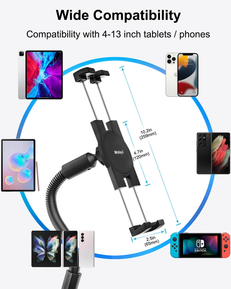 [AUSTRALIA] - Gooseneck Tablet Holder for Wheelchair/Stroller/Golf Cart/Boat/Mic Stand/Indoor Cycling Bike/Gym Bicycle Handlebar Clamp, Compatible with 4.7-13" iPad Pro/Air/Mini, iPhone, Galaxy, Fire HD, E-Book 