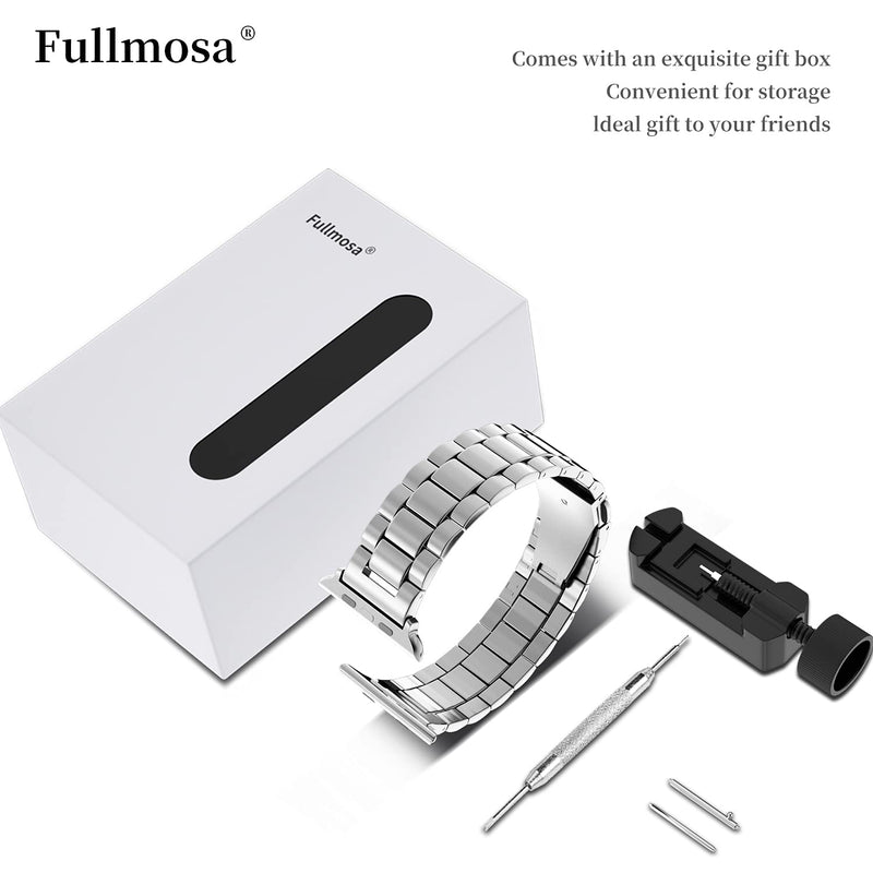 Fullmosa No-Tool Needed Compatible Apple Watch Band with Case 41mm 40mm 38mm Black Stainless Steel iWatch Band with Case 38mm 40mm 41mm Silver