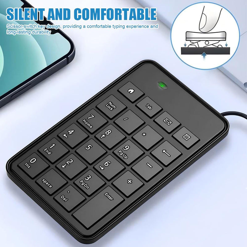[AUSTRALIA] - Wired 10-Key USB Keypad Number Pad – Portable Numeric Keypad Keyboard for Laptop, PC and Desktop | Computer Accessories Numpad for ChromeBook Surface Notebook MateBook - Essential Office Data Entry 