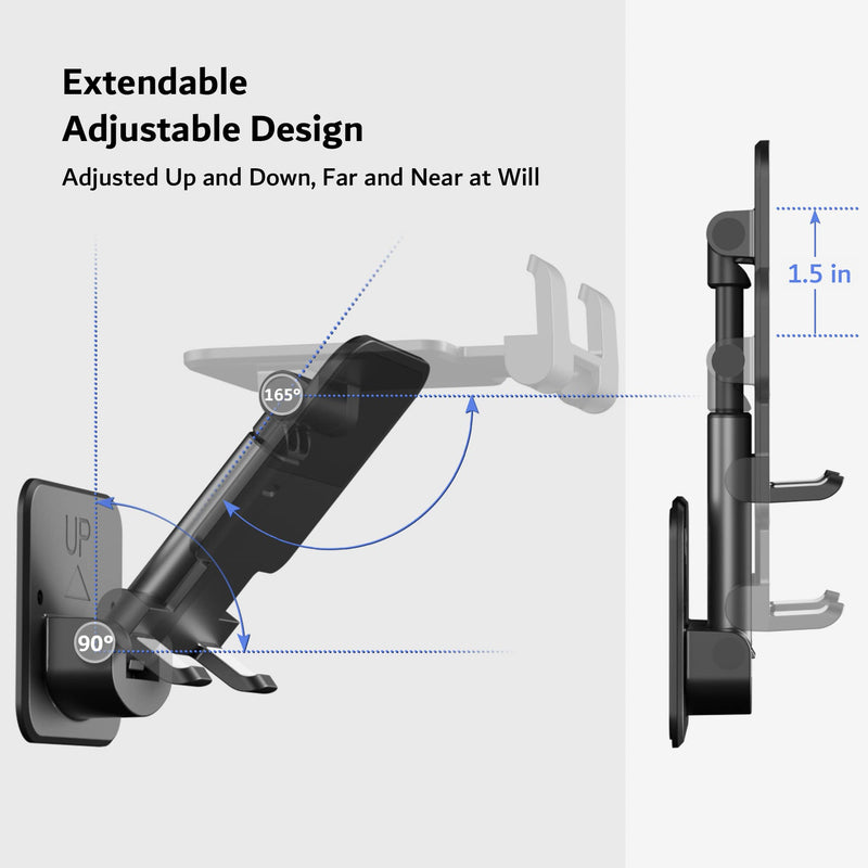 pzoz Wall Mount Cell Phone Tablet Holder, Extendable Adjustable Cellphone Stand for Mirror Bathroom Shower Bedroom Kitchen Treadmill, Compatible with iPhone iPad Series or Other Smartphones (Black) Black