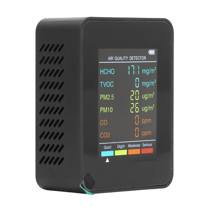 Air Quality Monitor, Portable Rechargeable CO2 Detector with Backlit Display and Alarm for Rooms, Basements, Grow Tents, Offices (Black) BLACK