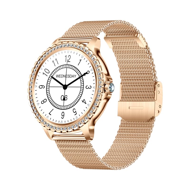 Lady's Fashion Smartwatch BT Call 1.32inch Round Screen Health Monitoring Fitness Tracker Waterproof AI Voice Assistant Women's i58 Smart Watch Gold Silver (Gold)