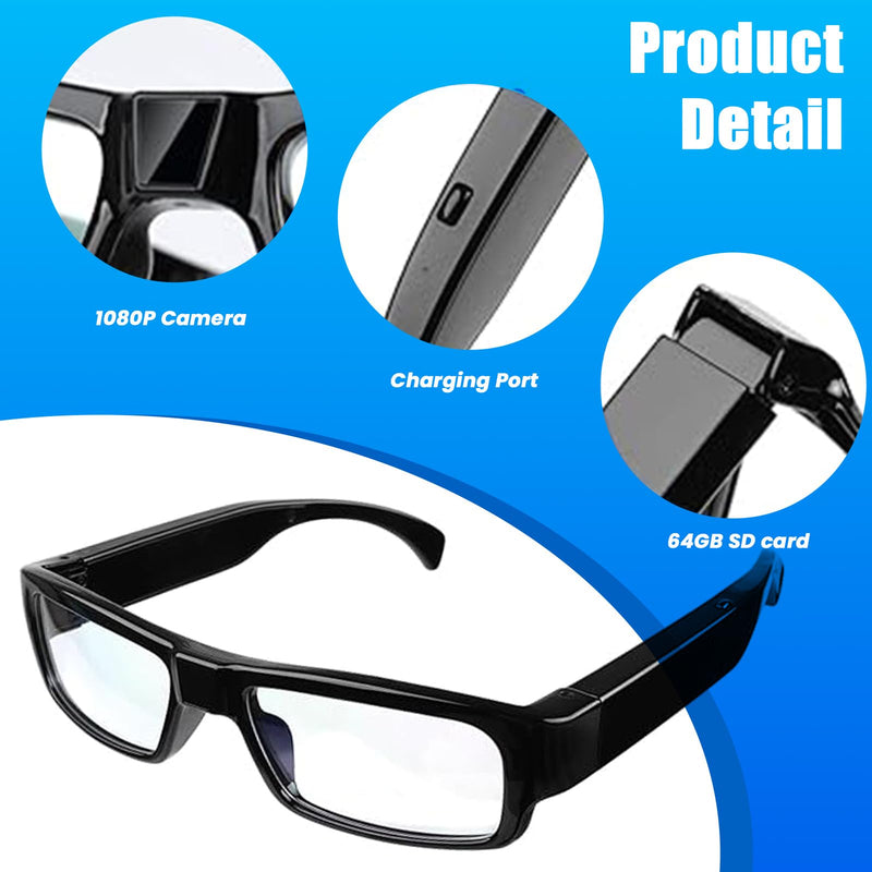Camera Glasses Video Glasses HD with 64GB Memory Card Recording Glasses Smart Glasses Wearable Eyeglasses for Outdoor Sports