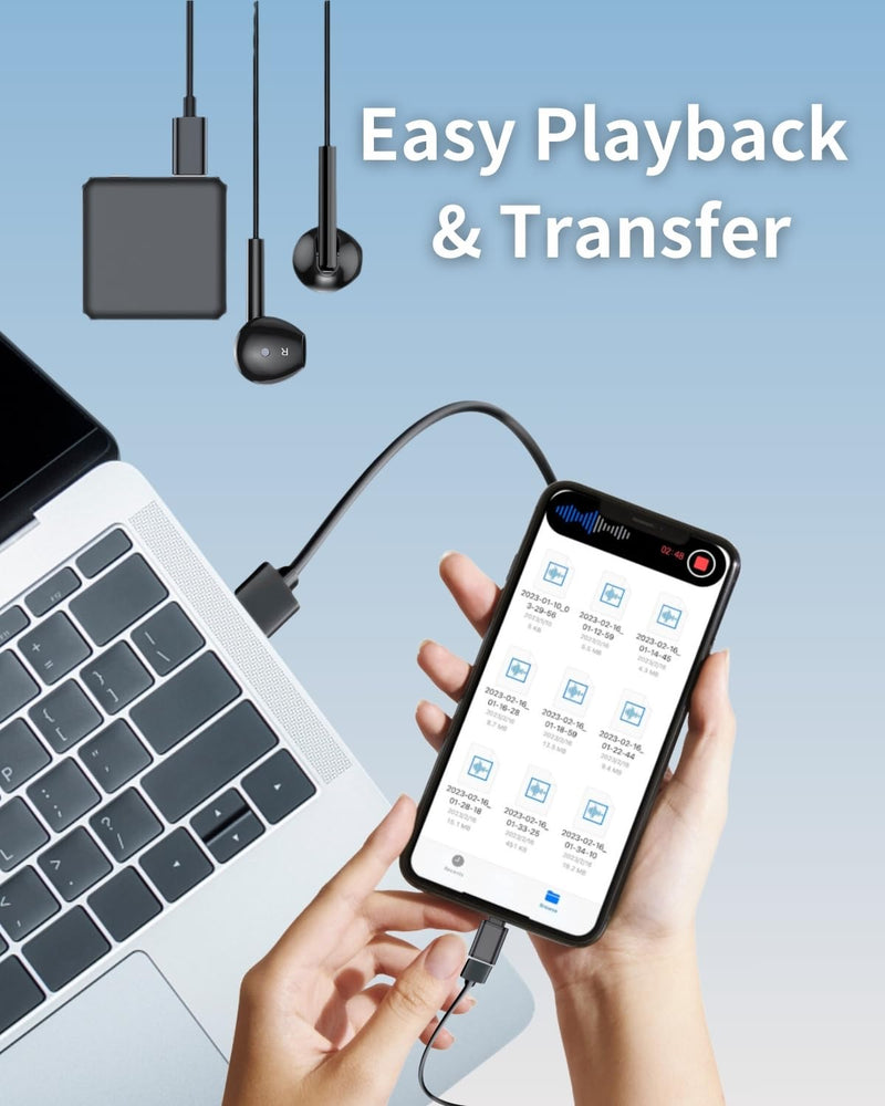 128G Magnetic Voice Recorder - 160 Hrs Battery Life, 1600 Hrs Storage, 1536kpbs - Voice Activated, One-Button Recording, Phone and Computer Playback - Ideal for Lectures, Meetings, Interviews, Classes 128GB