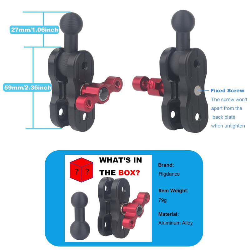 Aluminum 20mm Double Socket Arm 2.36" with 17mm Ball Compatible with Bulletpiont Mounting Solutions, 20mm Socket (Female) to 17mm Ball (Male) Adapter Arm with 17mm Ball Connector