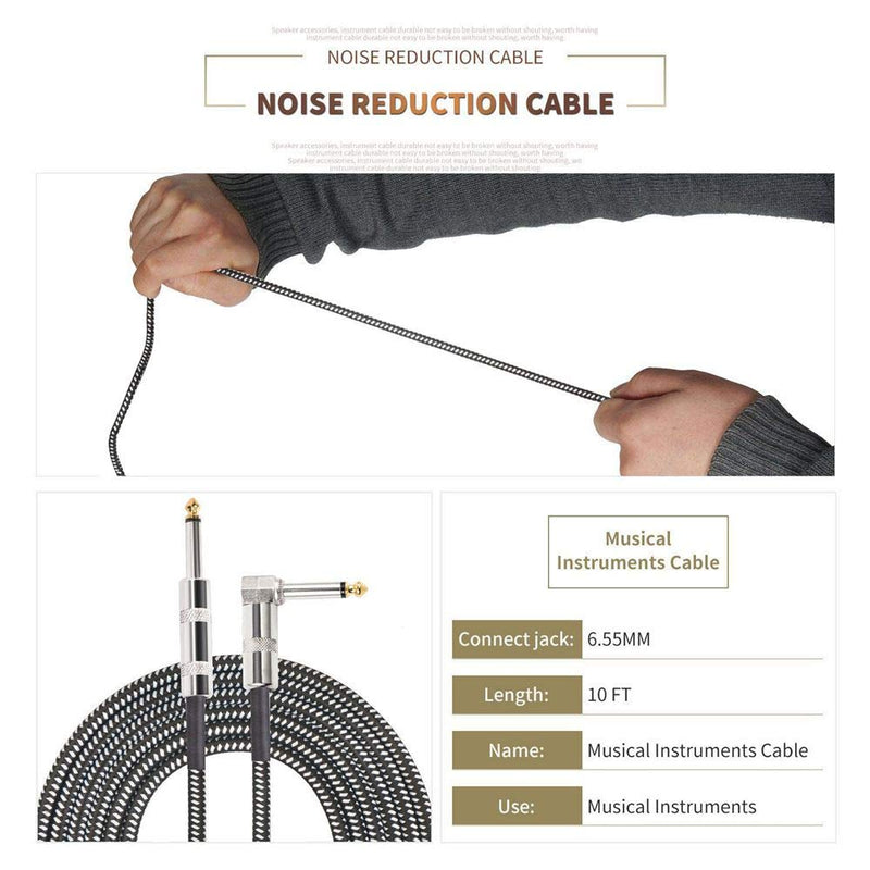SUNYIN Amp Cord for Electric Guitar,30-Feet Acoustic Guitar Cable,Straight to Right Angle Guitar Amp Cord with Gold Plated 3.5mm&6.5mm Stereo Adapter,Audio Cable,4 Picks 30-Feet
