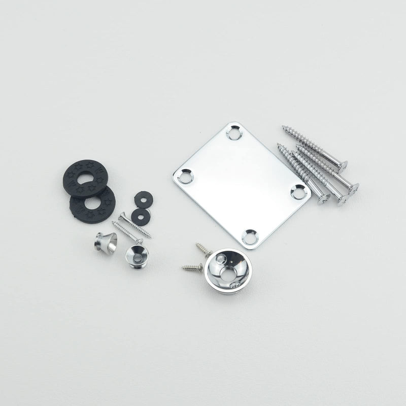 Silver Metric Thread Electric Guitar Jack plate for Fender Tele Telecaster Style Guitar,Thick Metal Guitar Neck Plate with Screws,2 PCS Guitar Strap Buttons with Strap Blocks Silver