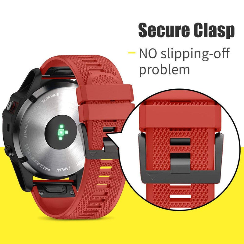 NotoCity Compatible Fenix 5X Band 26mm Width Soft Silicone Watch Strap for Fenix 8 Pro 47mm/8 51mm/Fenix 6X/Fenix 7X/Fenix 5X Plus/Fenix 6X Pro/Fenix 3/Fenix 3 HR/Tactix/Descent MK1/D2 Delta PX-6pcs Red+Slate+Black+Orange+White+Green