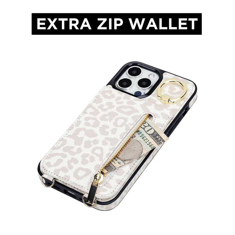 uCOLOR for iPhone 15 Pro Max Wallet Case with Card Holders for Women, Crossbody Zipper Protective Leather Case with Strap Wrist Ring RFID Kickstand Designed for 15 Pro Max 6.7“ (Beige Leopard) iPhone 15 Pro Max 6.7" Beige Leopard