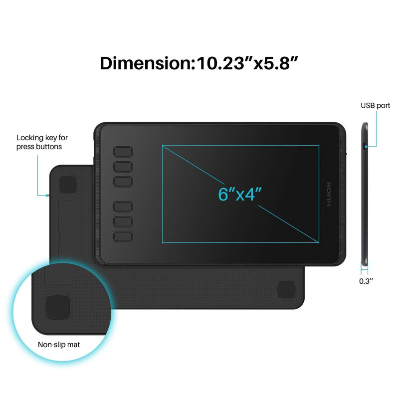 Huion Inspiroy H640P Drawing Tablet Bundle with Artist Drawing Glove for Digital Art, Paint, Design