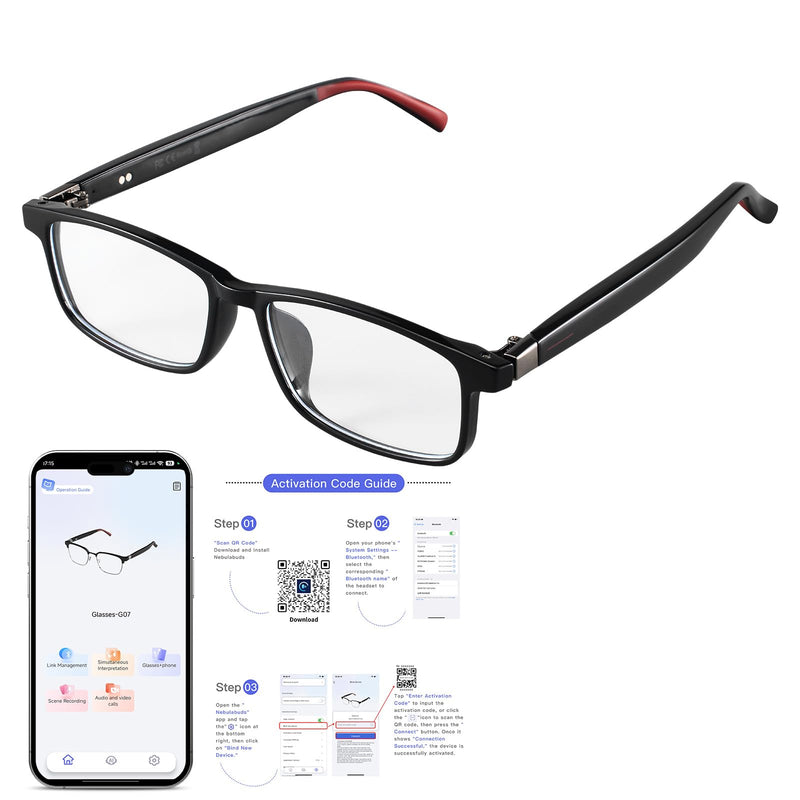 Smart Glasses Translation with Bluetooth AI Smart Glasses For Men & Women 110+ Language Clear Headphone with Speaker,Light weight, Touch control,changeable two-temples AI Nebula APP