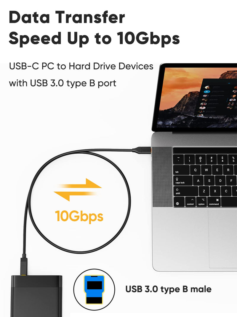 CableCreation USB 3.1 C to USB B Cable 4FT 5Pack, USB B to C 10Gbps Cord | for Thunderbolt 3 Host MacBook Pro Air, External Hard Drive, Docking Station, 1.2m, Black 5