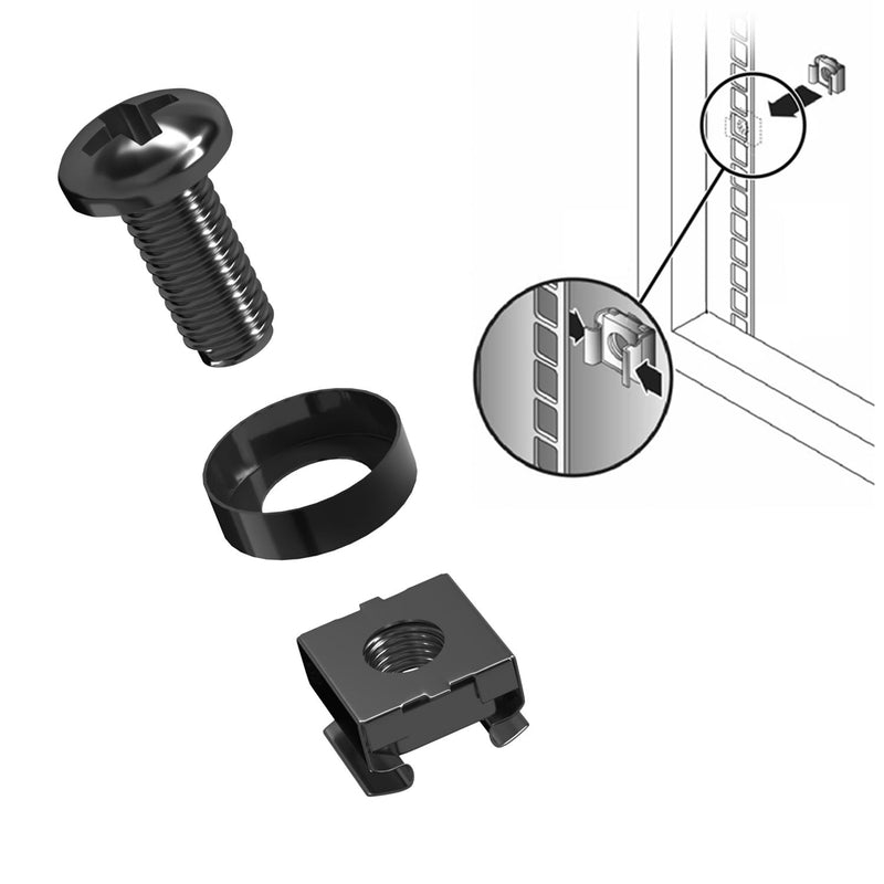 50 Pack of Black M6 Cage Nuts & Screws for Rack Mount Equipment Server 19x10"Cabinet, Patch Panel, Server Shelves Fixing & Installation Screws & Cage Nuts Wall Mount Server Network Enclosure 50