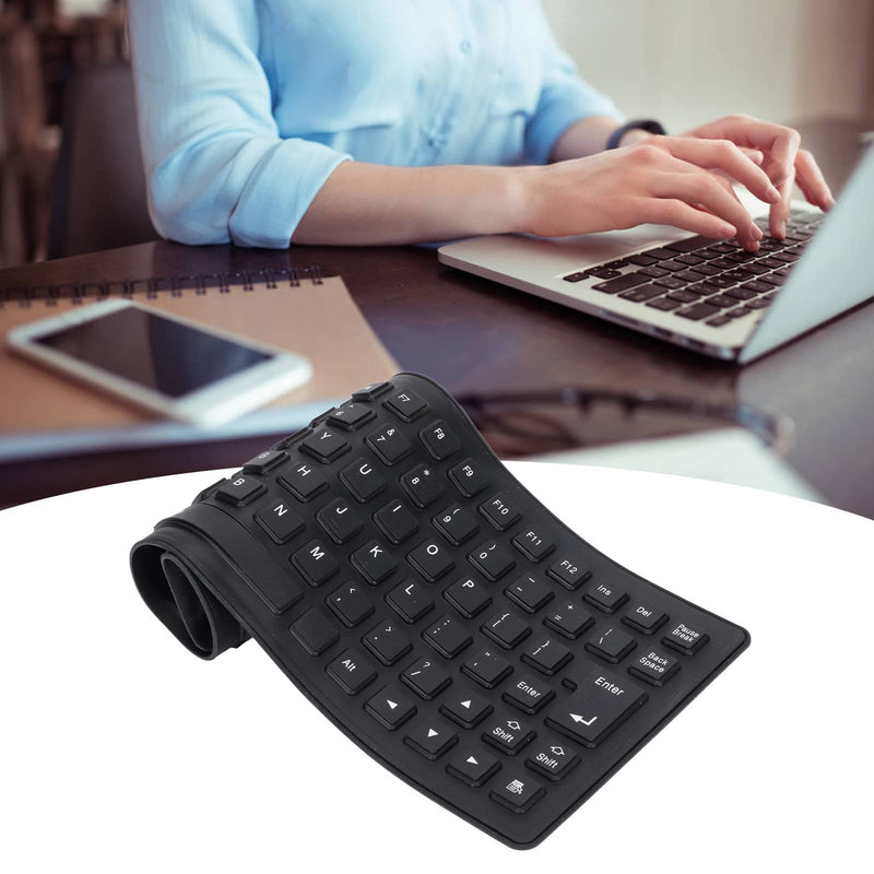 Roll-up Silicone Keyboard, Fully Sealed Silent Soft Keyboard Lightweight Portable USB Wired Keyboard 85 Keys Foldable Waterproof Flexible Keyboard(Black) black