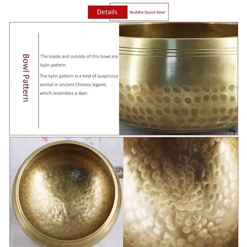 4.3‘’Handmade Buddhist Brass Music Bowl, Singing Bowl with Wood Mallet for Meditation, Yoga, Chanting, Music Therapy